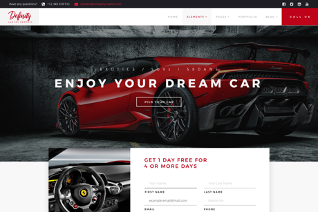 Definity WordPress theme | Rent a Car Demo